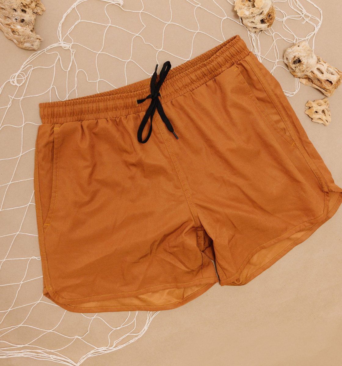 Men's brown retro swim shorts collection image