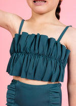 Girls Crop Top Swimsuit - Ribbed Midnight Teal