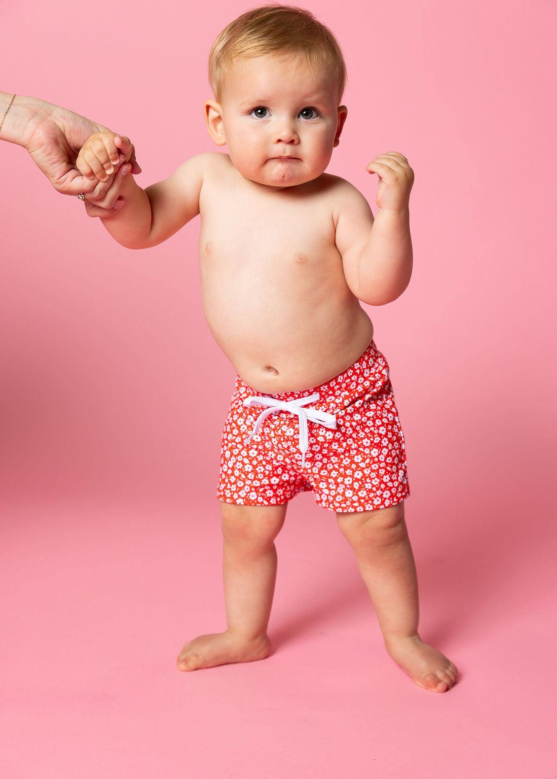 Red Ditsy Floral Baby Euro Shorts - Main Image