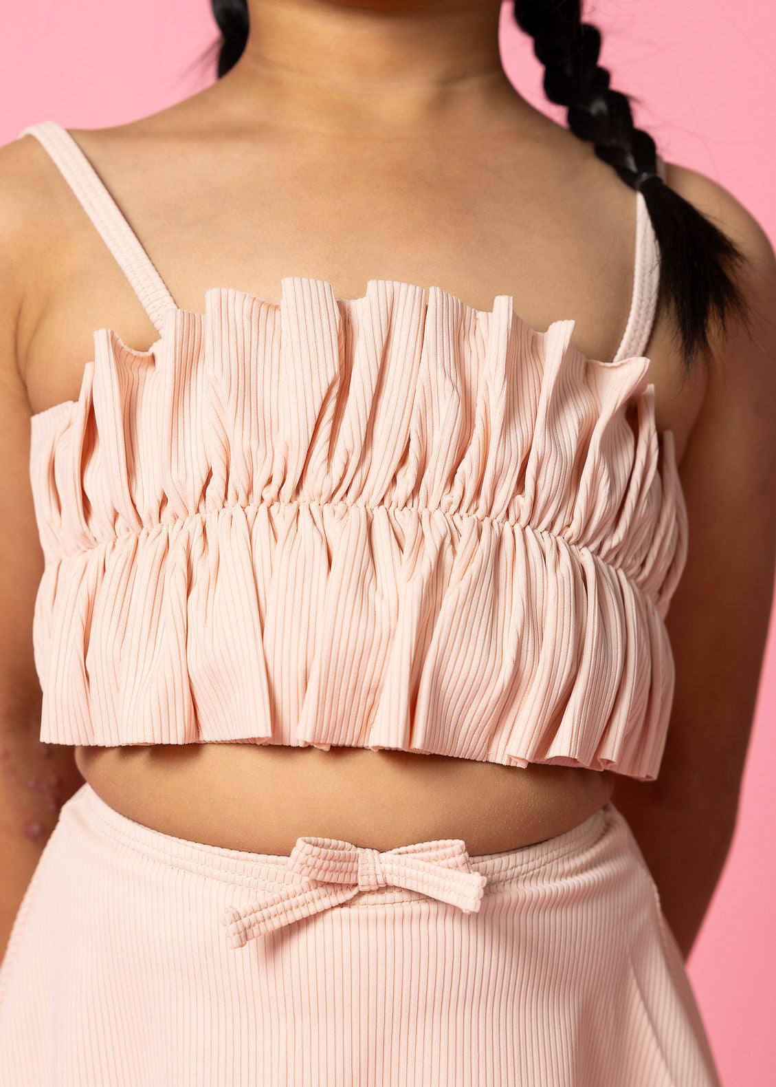 Ribbed Whipped Peach Mini Oversized Ruffle Top
