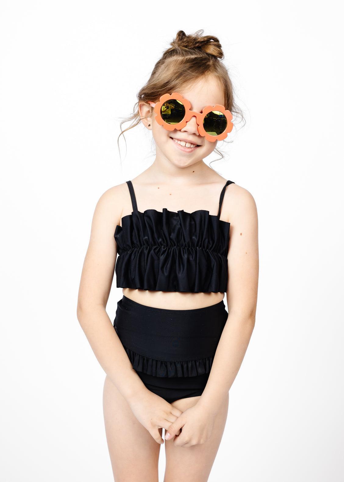 Black Mini Oversized Ruffle Top - Main Image