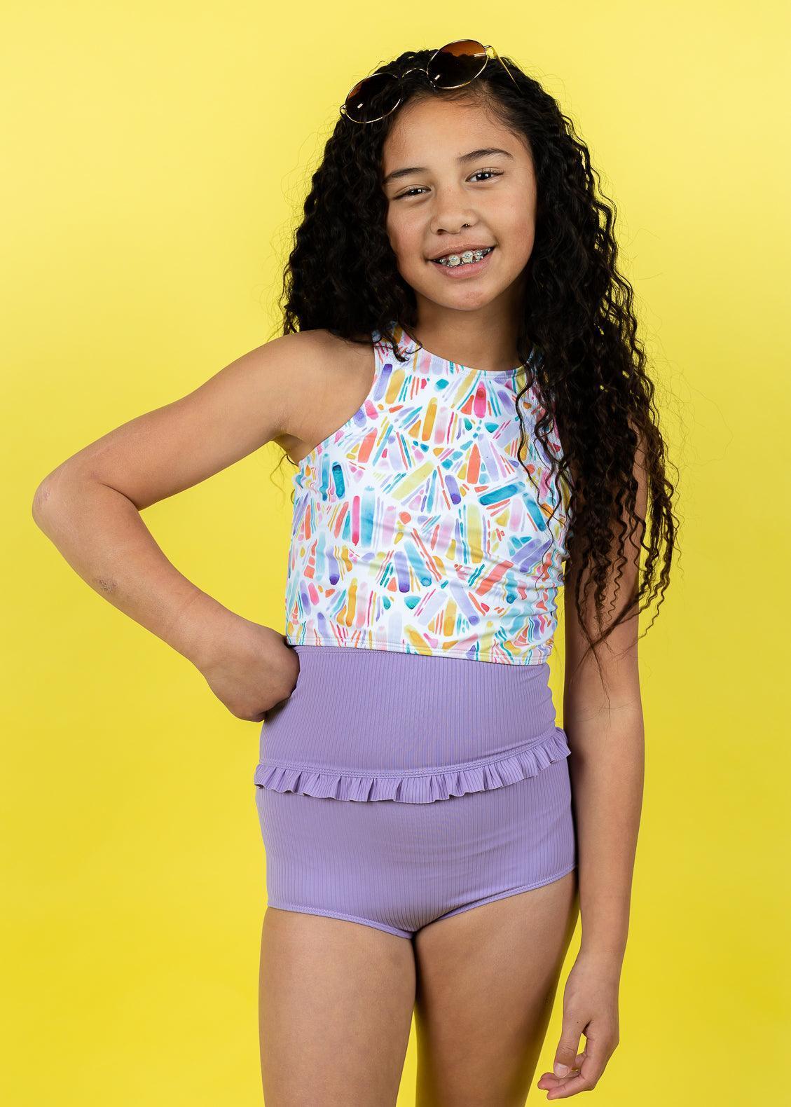 Ribbed Dusty Purple Youth Mid-Ruffle Bottoms