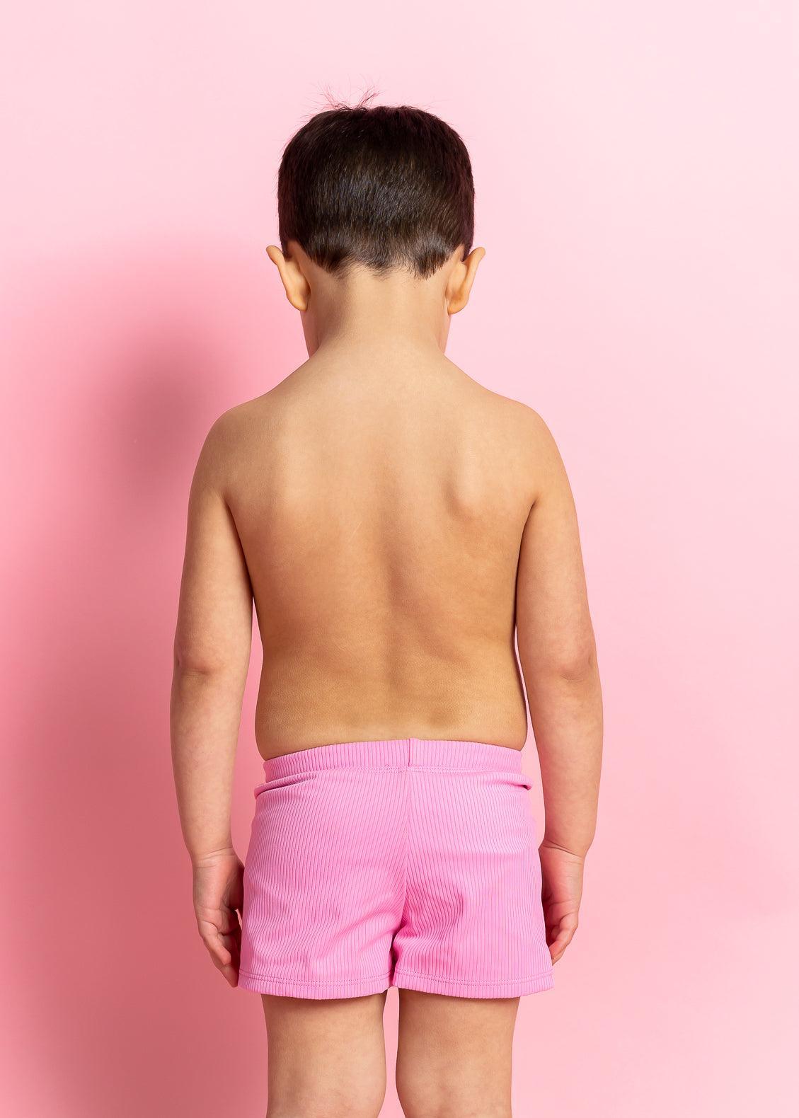 Boys Swimsuit - Shorts  - Ribbed Sweet Pink