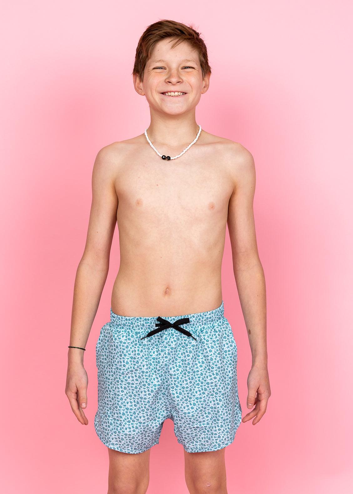 Teen Boy Swimsuit - Shorts - Blue Ditsy Floral