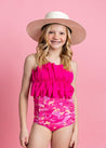 Teen Girl High-Waisted Swimsuit Bottoms - Pink Blooms