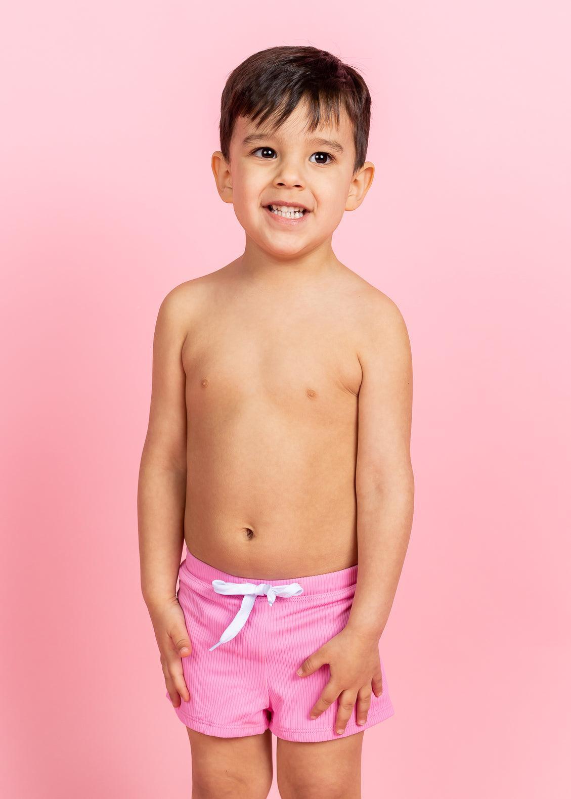 Boys Swimsuit - Shorts  - Ribbed Sweet Pink