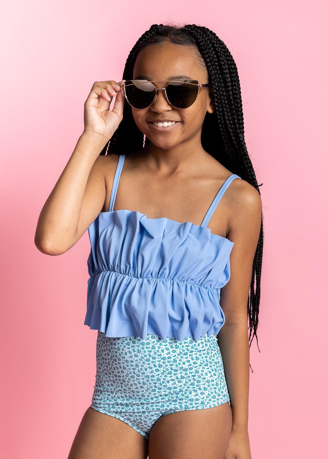 Youth Oversized Ruffle Top | Blue Skies