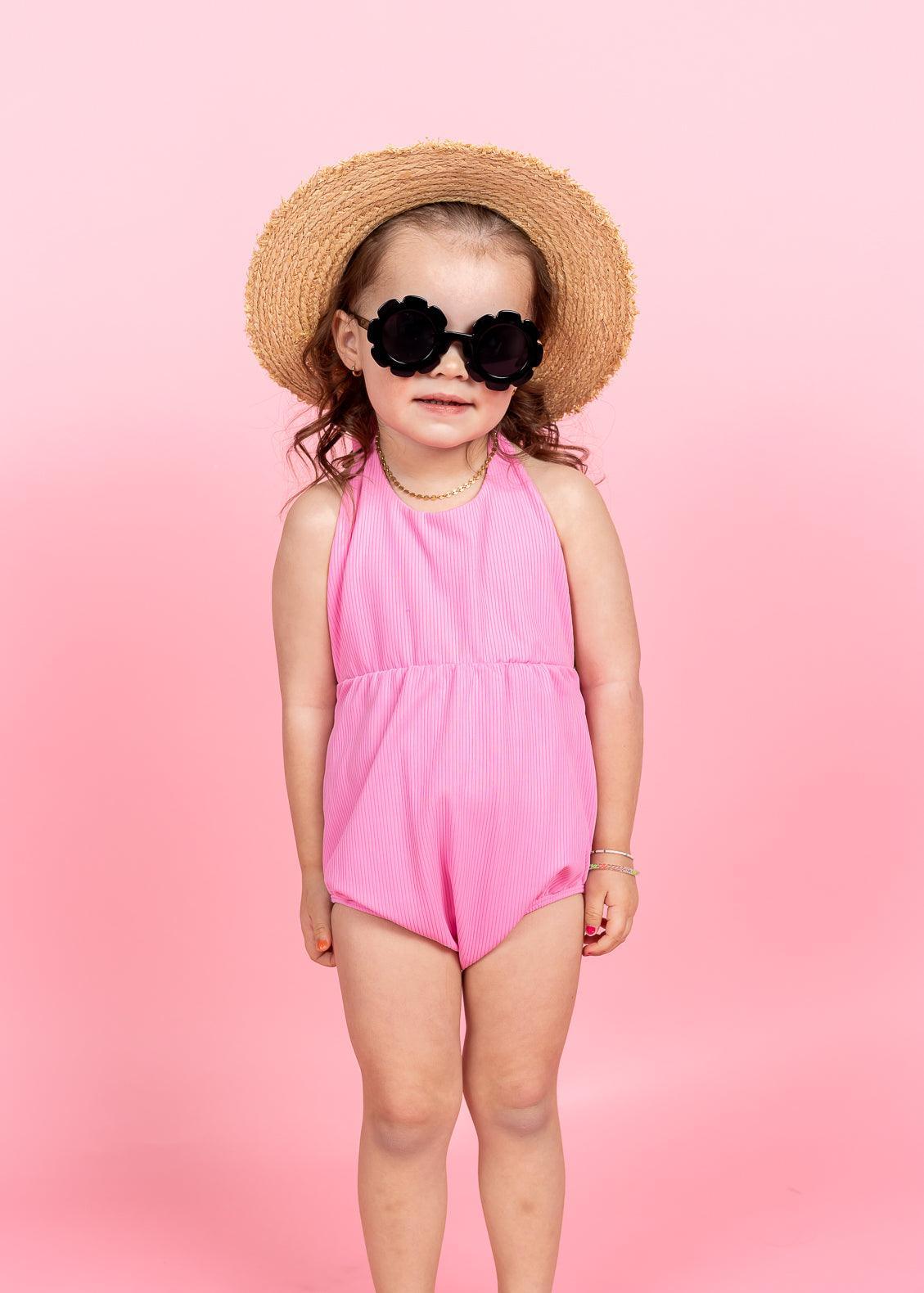 Girls One-Piece Swimsuit - Ribbed Sweet Pink
