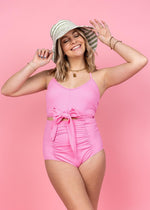 High-Waisted Swimsuit Bottom - Ribbed Sweet Pink