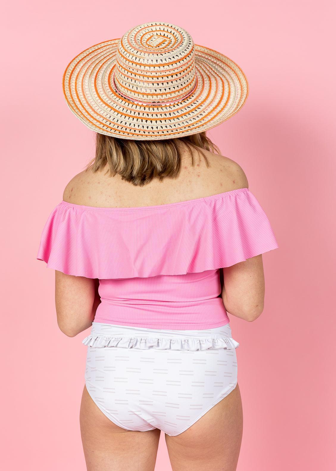 Crop Top Swimsuit - Ribbed Sweet Pink