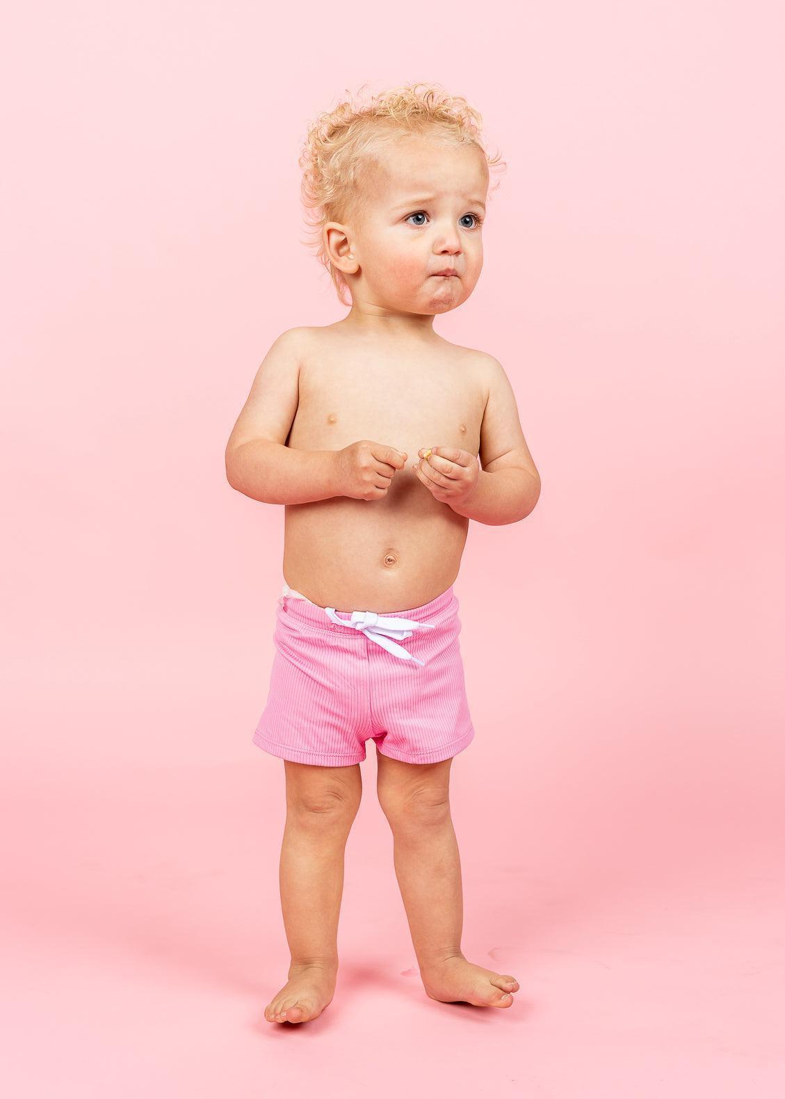 Baby Boy Euro Swim Shorts Kortni Jeane Mix N Match Swimsuits 6M Ribbed Sweet Pink
