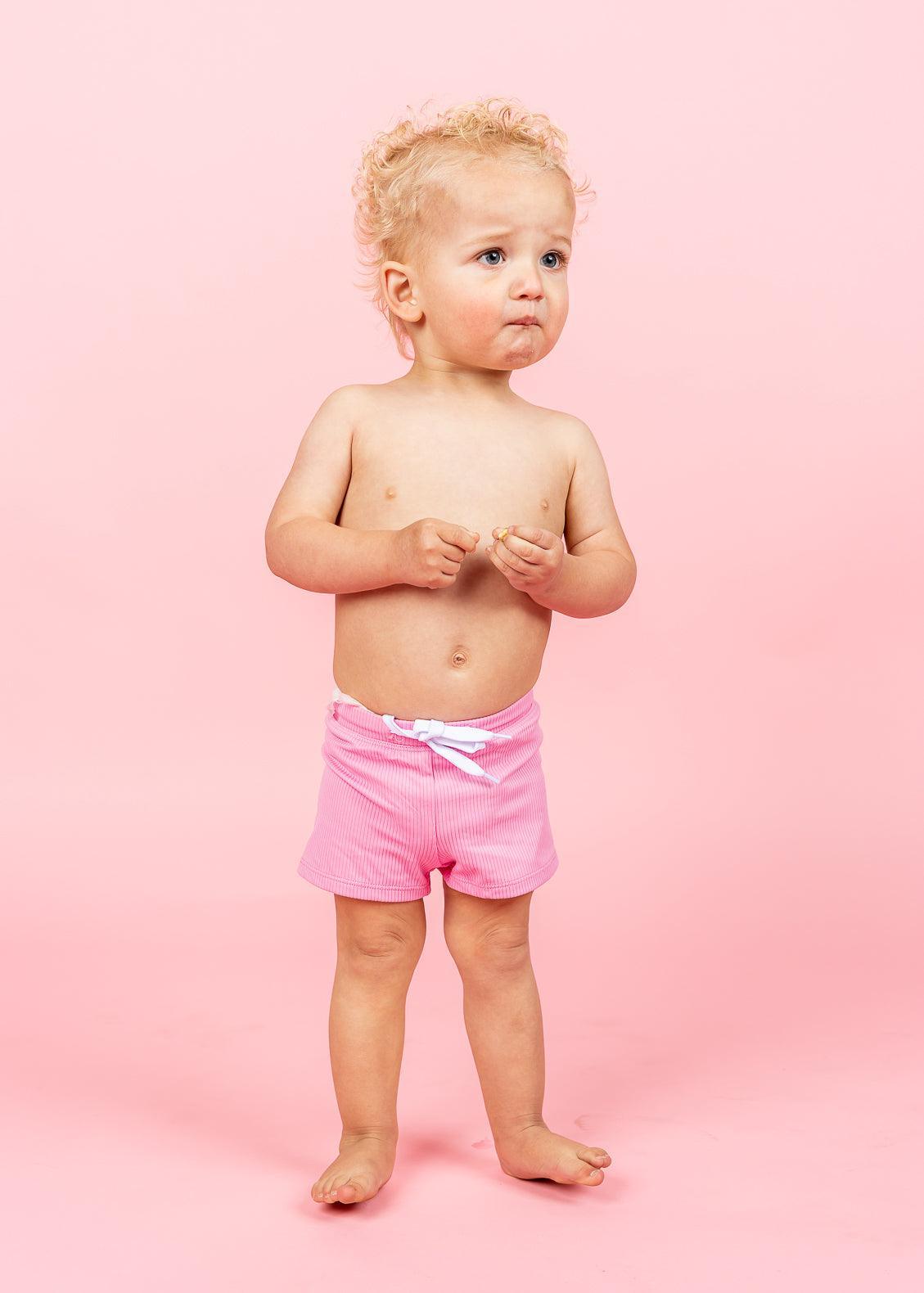 Baby Boy Swimsuit - Shorts - Ribbed Sweet Pink