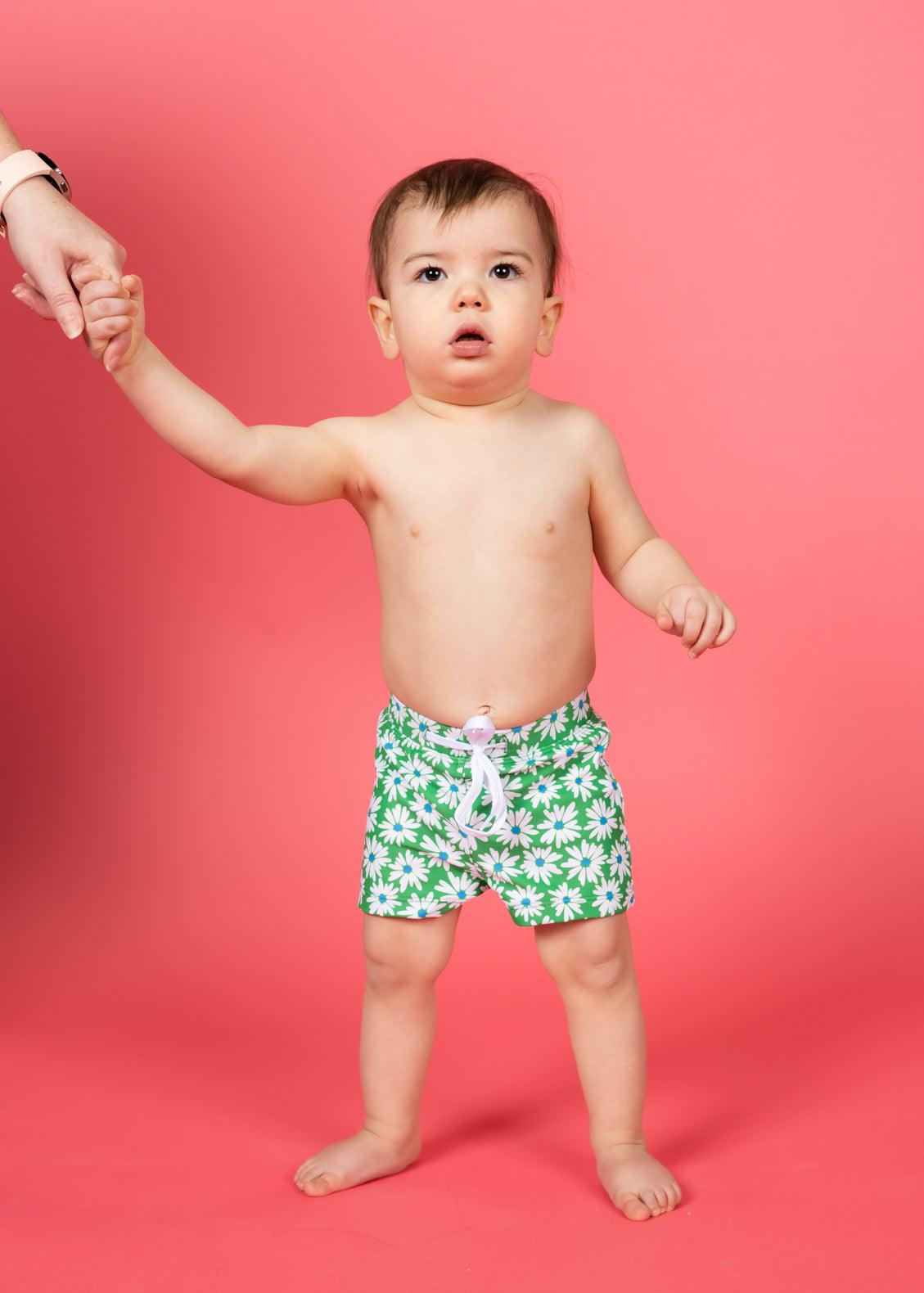 Baby Boy Swimsuit - Shorts - Green Daisy