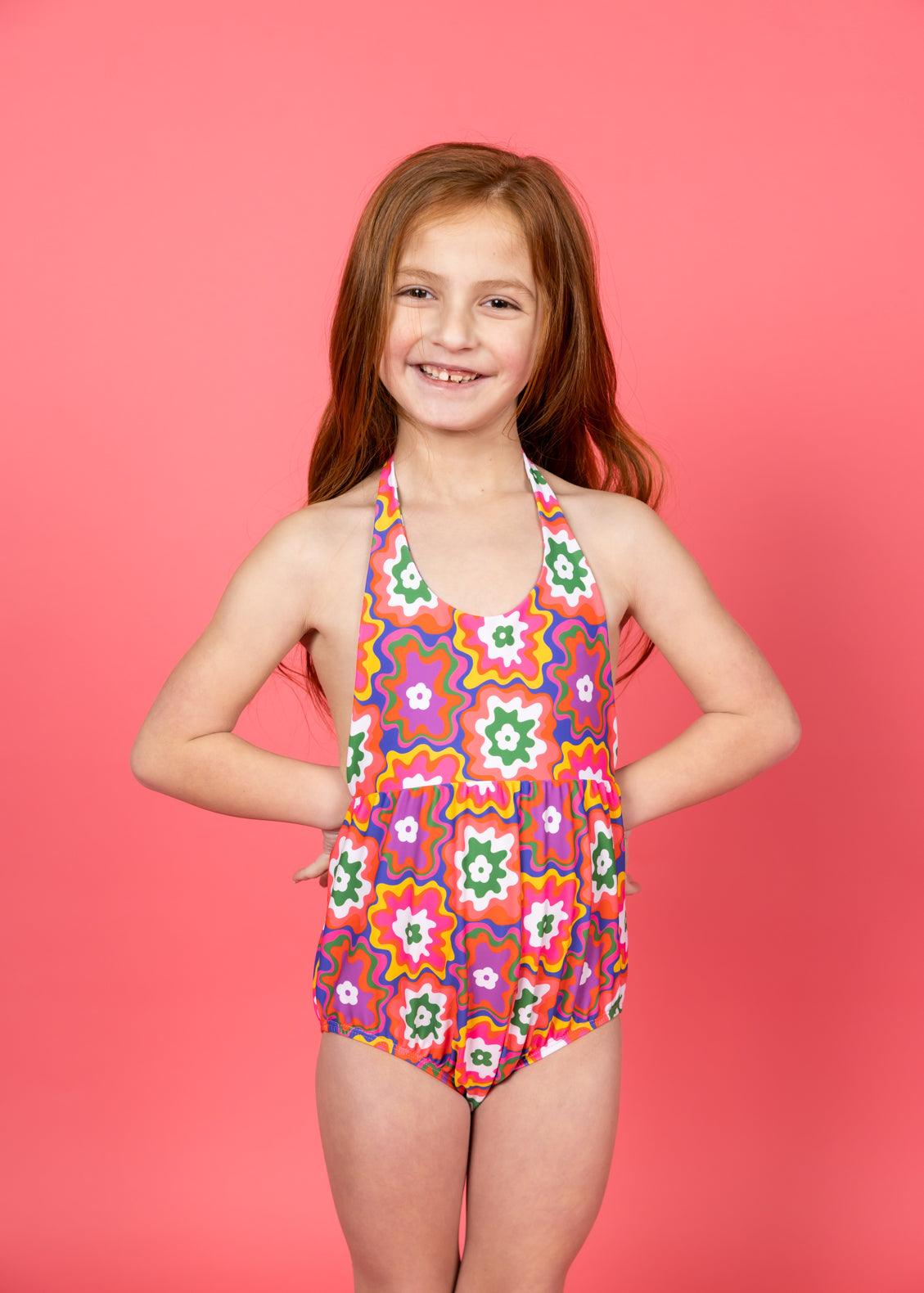 Girls One-Piece Swimsuit - Psychedelic Flower
