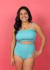 High-Waisted Swimsuit Bottom - Ribbed Aquamarine