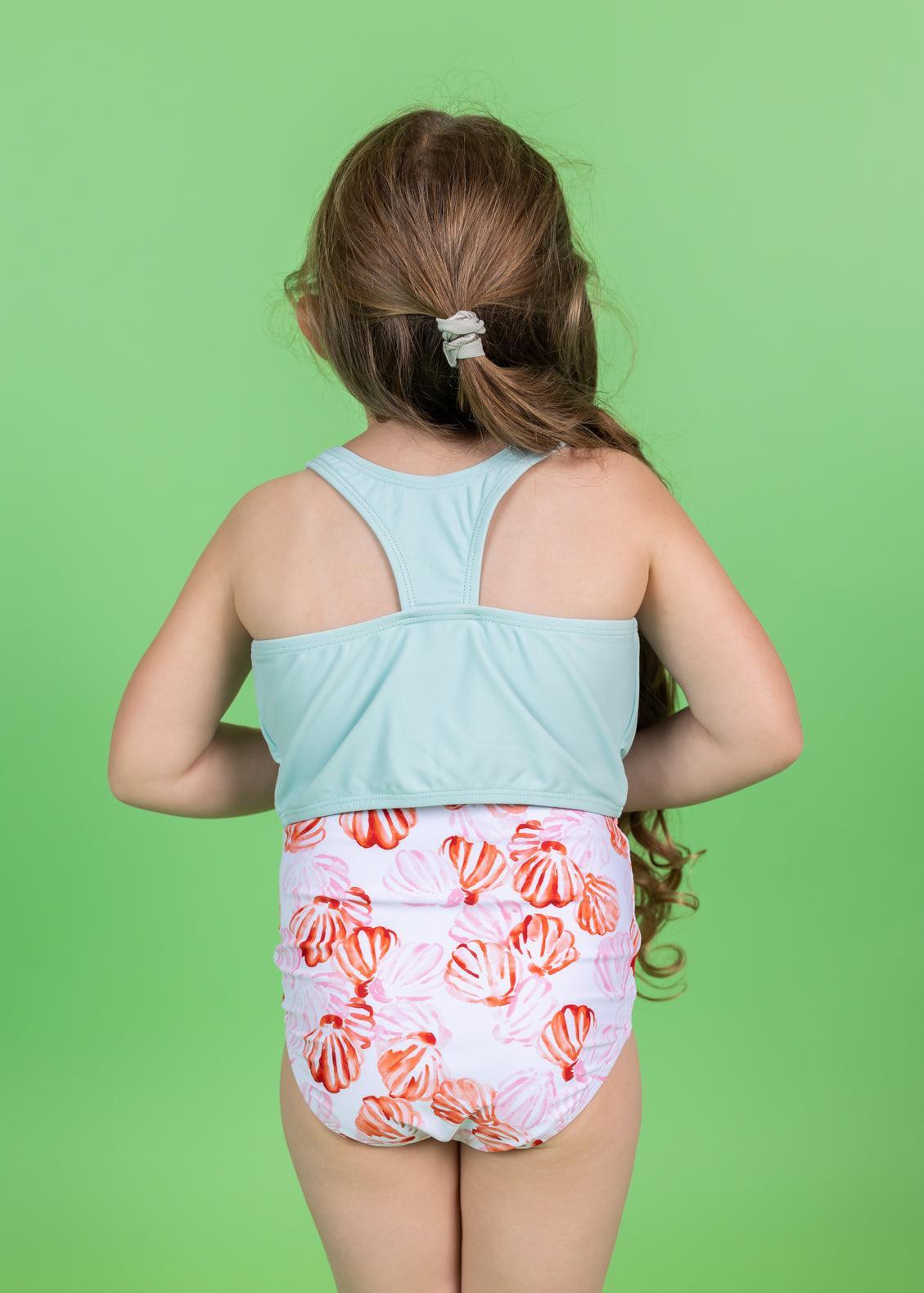Girls High-Waisted Swimsuit Bottoms - Painted Clams