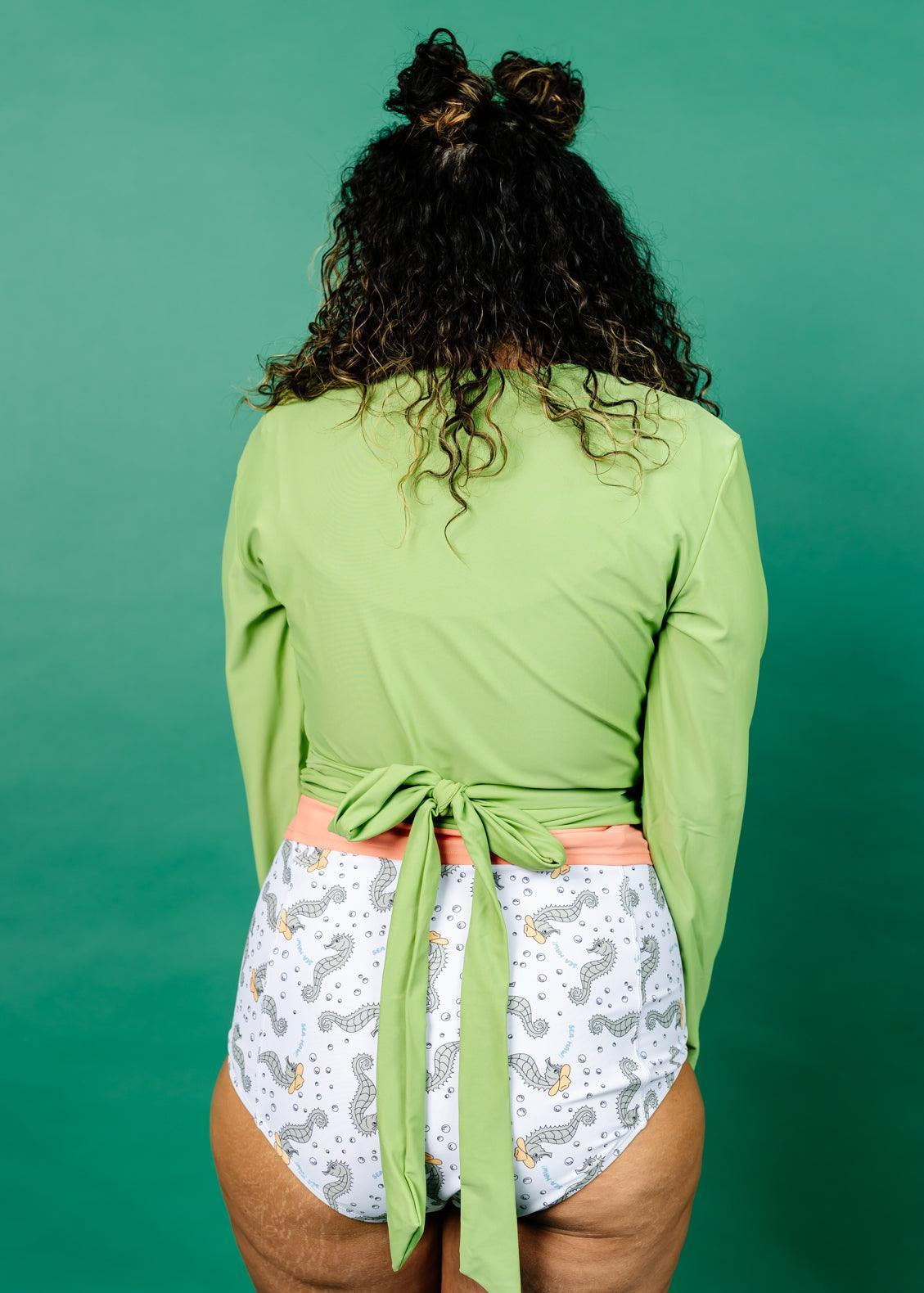 Womens Swimsuit Rashguard Crop Top - Sweet Pea Green