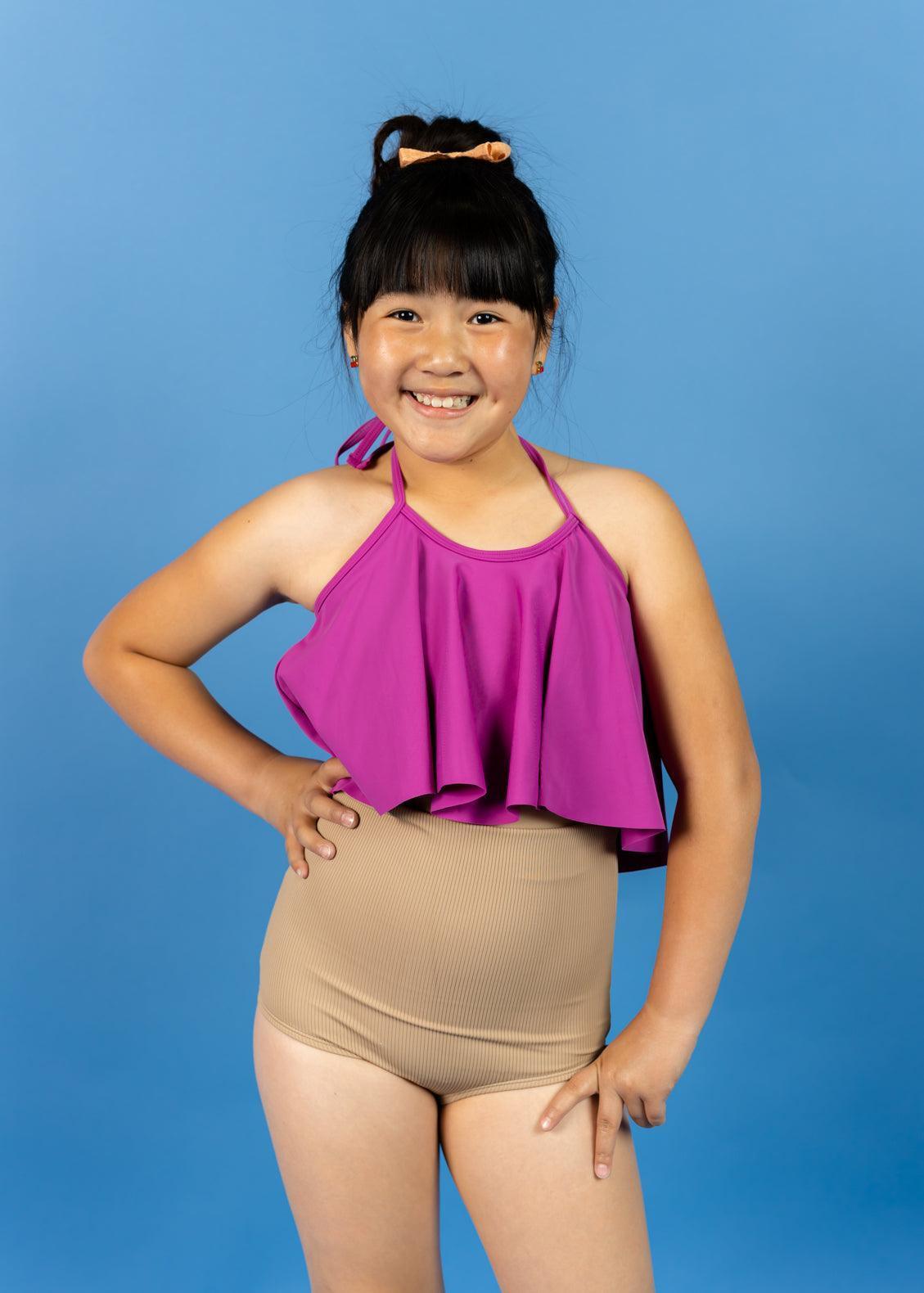 Ribbed Sand Brown Youth High-Waisted Bottoms - Main Image