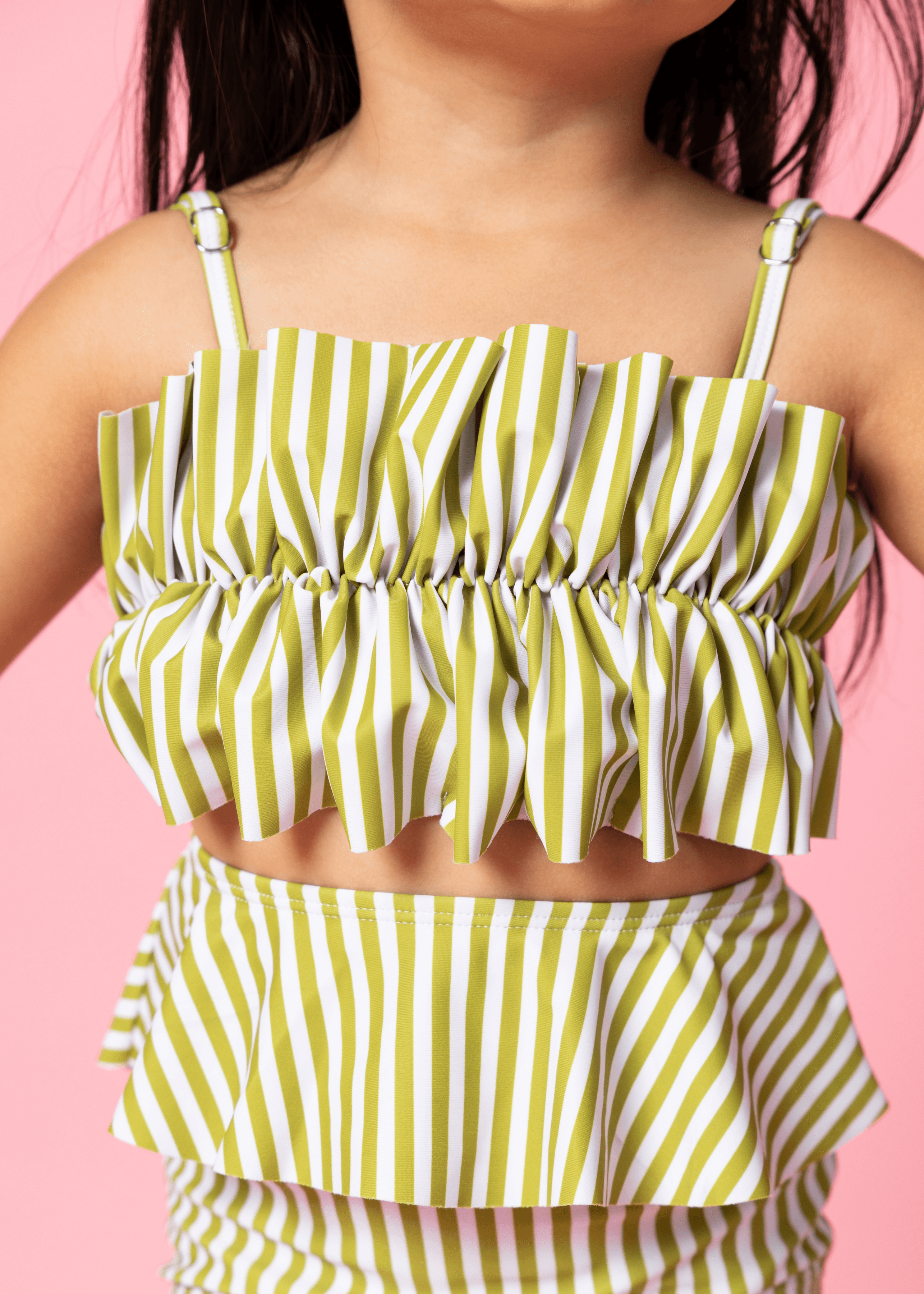 Mini Oversized Ruffle Top | Pear Stripes - Kortni Jeane