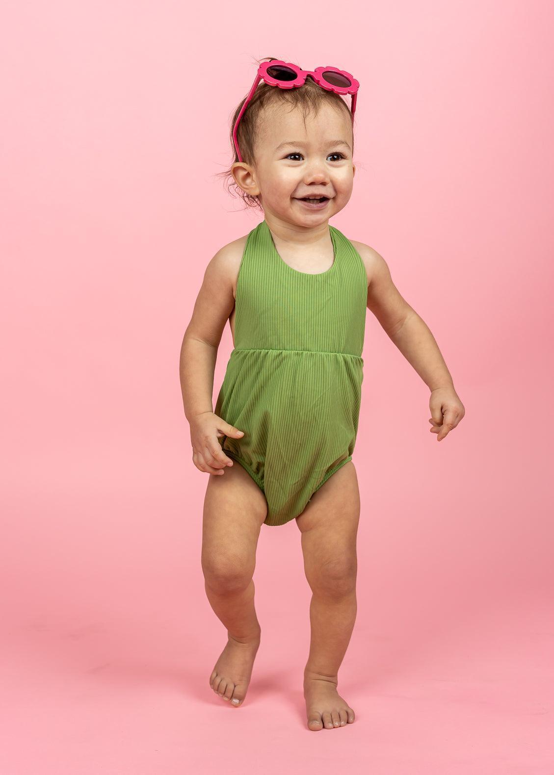 Baby Romper One-Piece | Ribbed Spring Green - Kortni Jeane