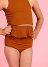 Girls High-Waisted Swimsuit Bottoms - Ribbed Caramel