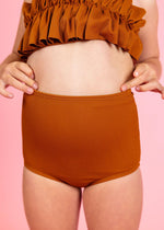 Girls High-Waisted Swimsuit Bottoms - Ribbed Caramel