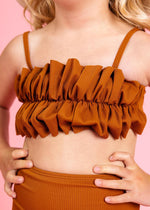 Girls Crop Top Swimsuit - Ribbed Caramel