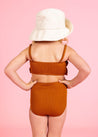 Girls Crop Top Swimsuit - Ribbed Caramel