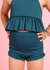 Girls High-Waisted Swimsuit Bottoms - Ribbed Midnight Teal