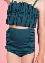 Girls High-Waisted Swimsuit Bottoms - Ribbed Midnight Teal