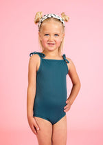 Girls One-Piece Swimsuit - Ribbed Midnight Teal