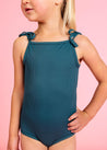 Girls One-Piece Swimsuit - Ribbed Midnight Teal