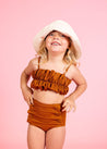 Girls High-Waisted Swimsuit Bottoms - Ribbed Caramel