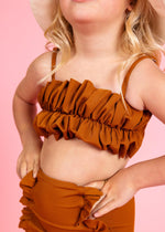 Teen Girl Crop Top Swimsuit - Ribbed Caramel