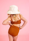 Girls High-Waisted Swimsuit Bottoms - Ribbed Caramel