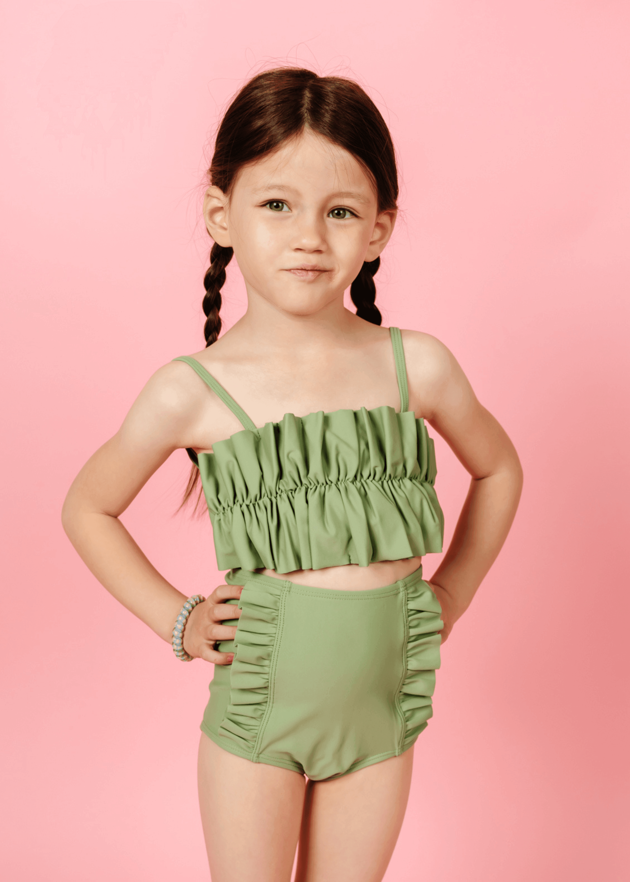 Girls Crop Top Swimsuit - Meadow Green