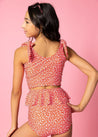 Teen Girl Crop Top Swimsuit - Red Ditsy Floral