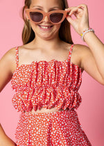 Teen Girl Crop Top Swimsuit - Red Ditsy Floral