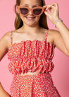 Teen Girl Crop Top Swimsuit - Red Ditsy Floral