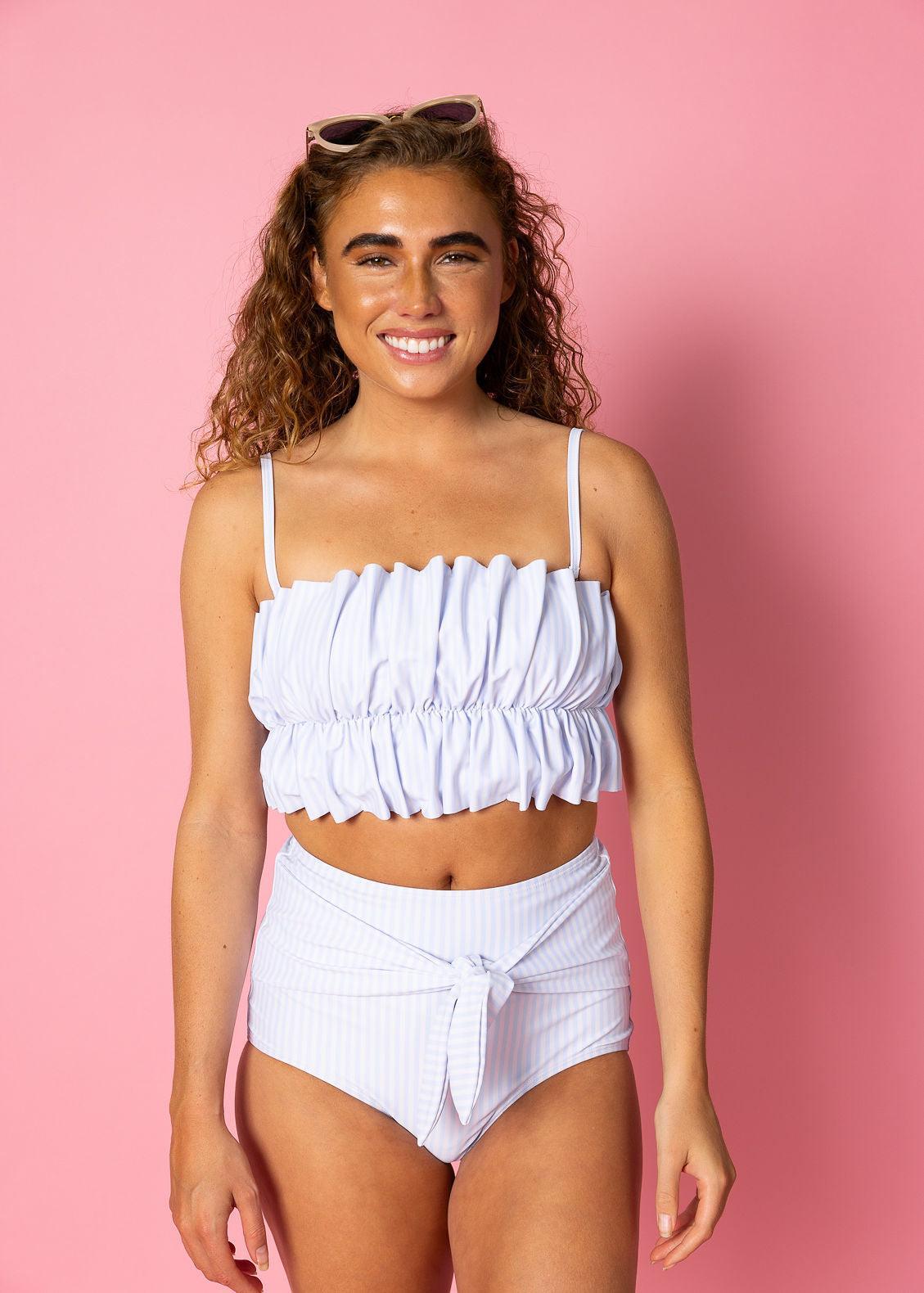 High-Waisted Swimsuit Bottom - Light Blue Stripe