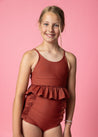 Teen Girl Crop Top Swimsuit - Amber Brown