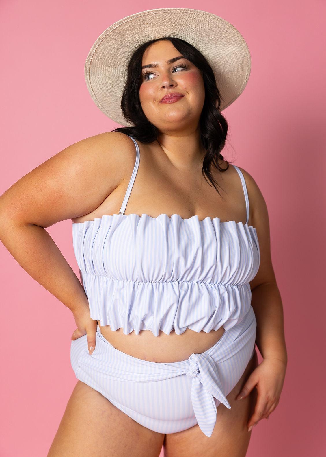 High-Waisted Swimsuit Bottom - Light Blue Stripe