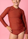 Teen Girl/Boy Swimsuit Rashguard Top - Amber Brown