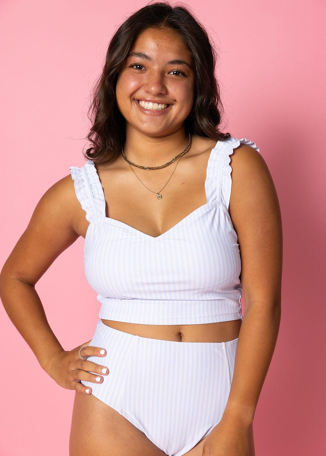 High-Waisted Swimsuit Bottom - Light Blue Stripe
