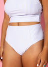 High-Waisted Swimsuit Bottom - Light Blue Stripe