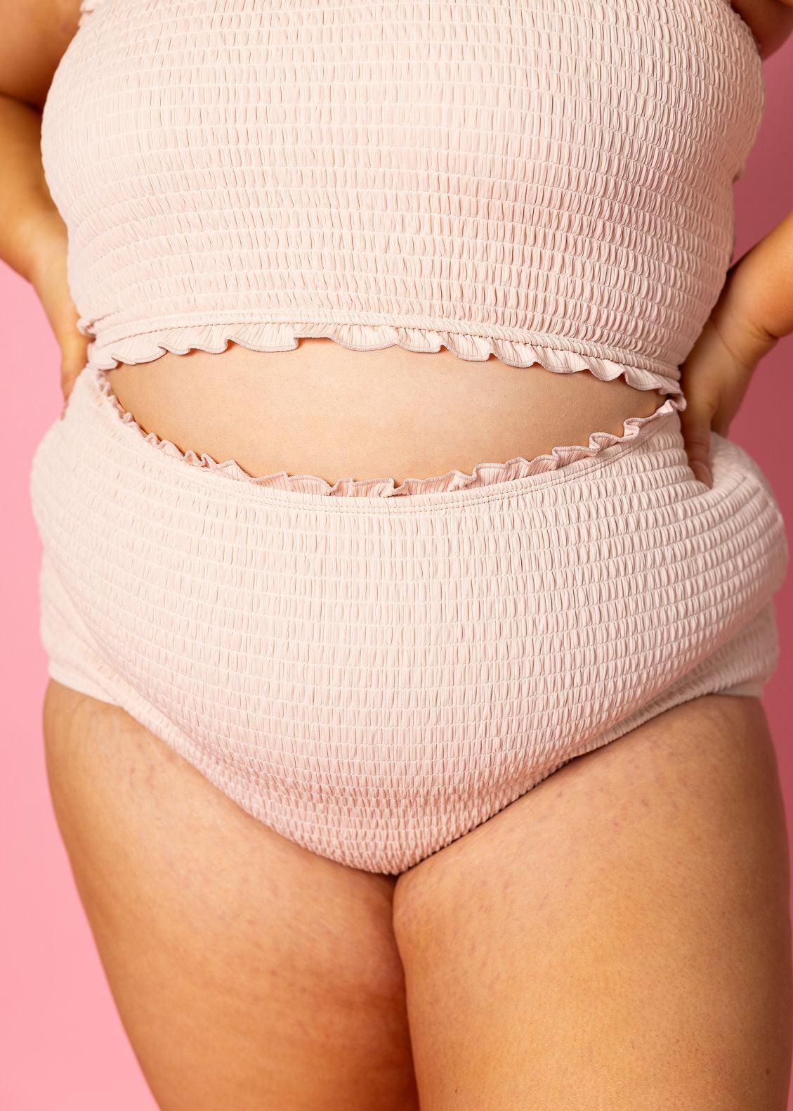 High-Waisted Swimsuit Bottom - Ribbed Whipped Peach