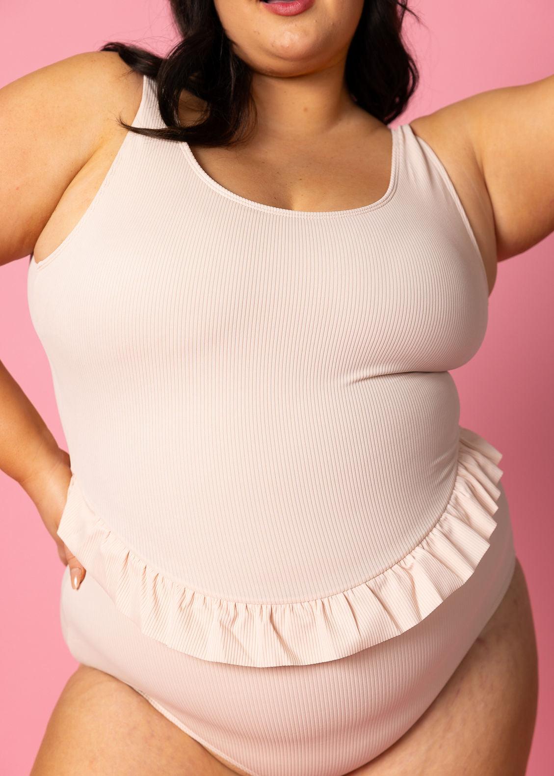 One-Piece Swimsuit - Ribbed Whipped Peach