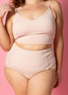 High-Waisted Swimsuit Bottom - Ribbed Whipped Peach