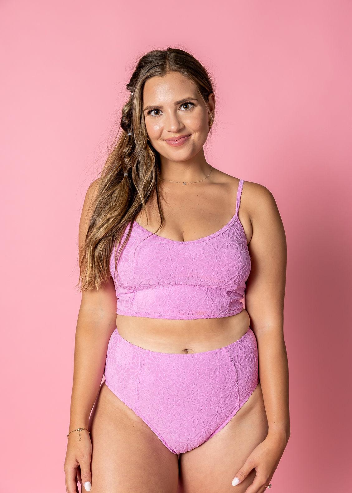 Crop Top Swimsuit - Textured Orchid Daisy