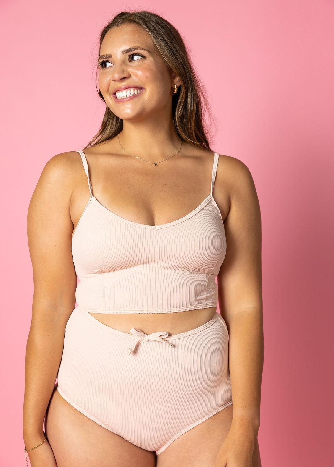 High-Waisted Swimsuit Bottom - Ribbed Whipped Peach